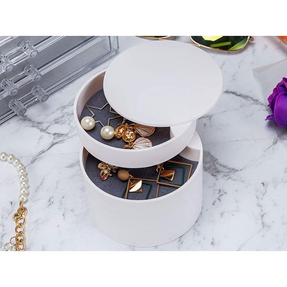 Gugita Round Jewellery Box Organiser with Pull-Out Compartments - Image 4