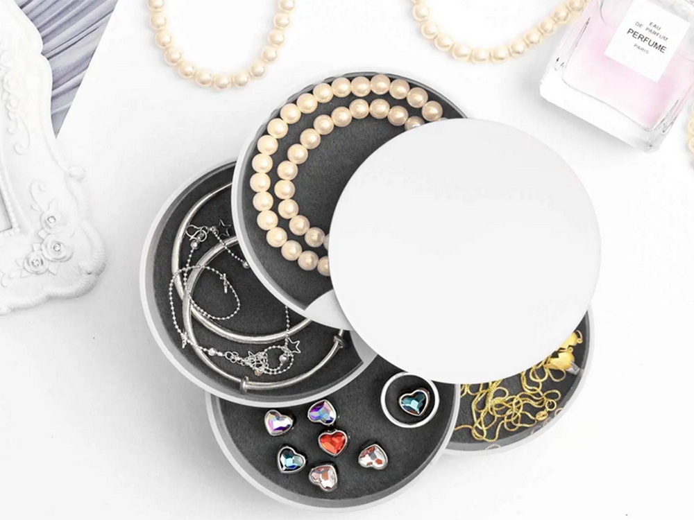 Gugita Round Jewellery Box Organiser with Pull-Out Compartments - Image 6