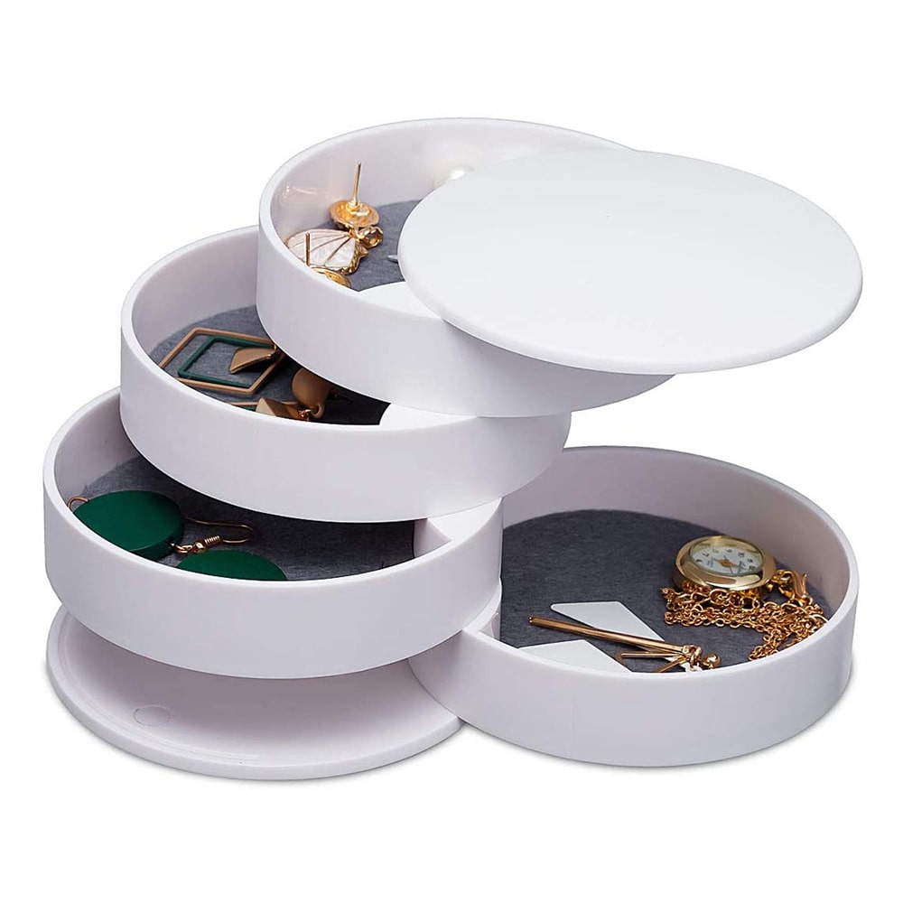 Gugita Round Jewellery Box Organiser with Pull-Out Compartments - Image 2