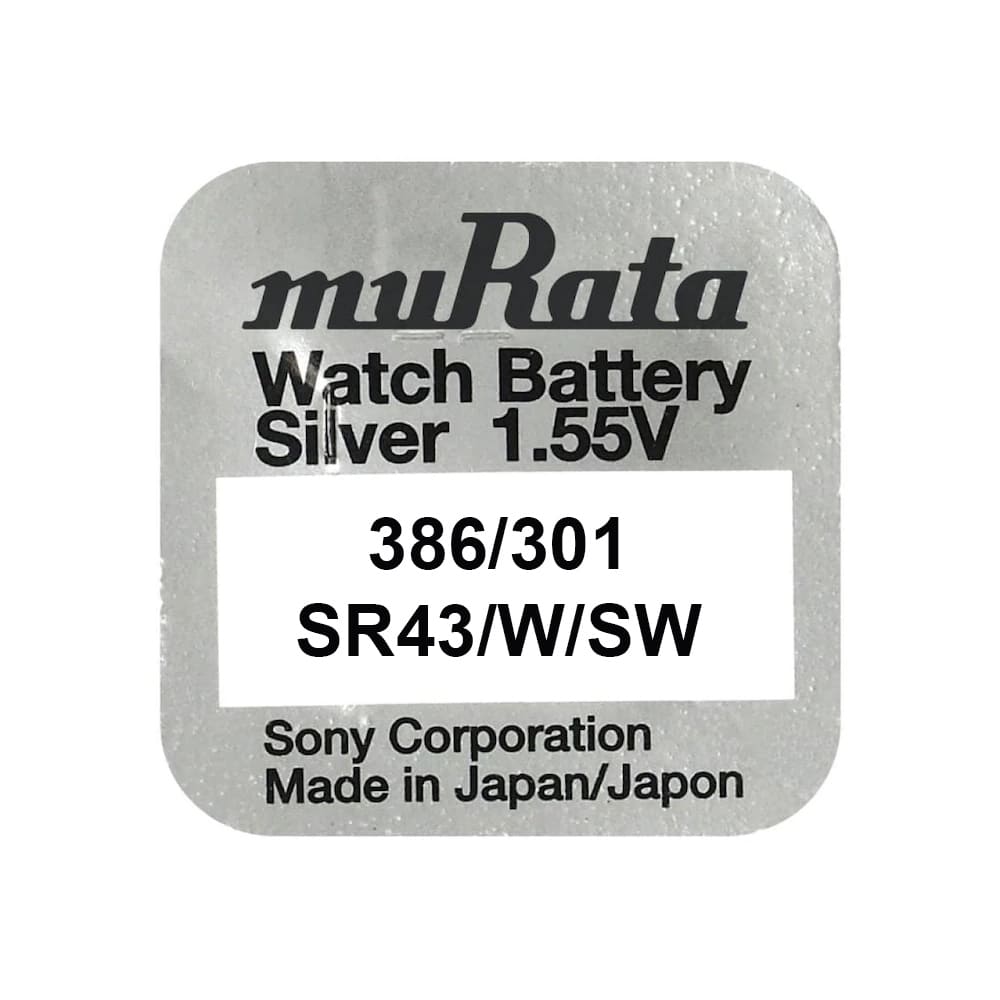 Murata/Sony 386/301 batteries for quartz watches with silver oxides 1.55 volts