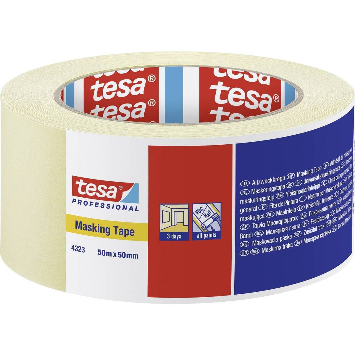 Tesa 4323 Tesakrepp Standard Masking Tape, Beige, 50 mm x 50 m