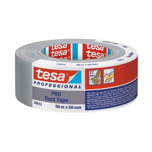 Tesa Pro Duct Tape – Grey, 50 m x 50 mm, Professional Repair Tape