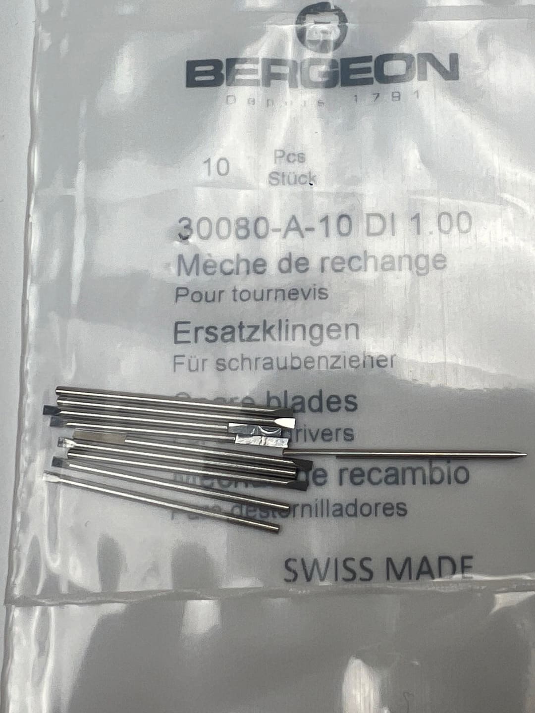 Bergeon 30080-A-10 DI 1.00 mm Steel Screwdriver Blades - Pack of 10 - Image 7