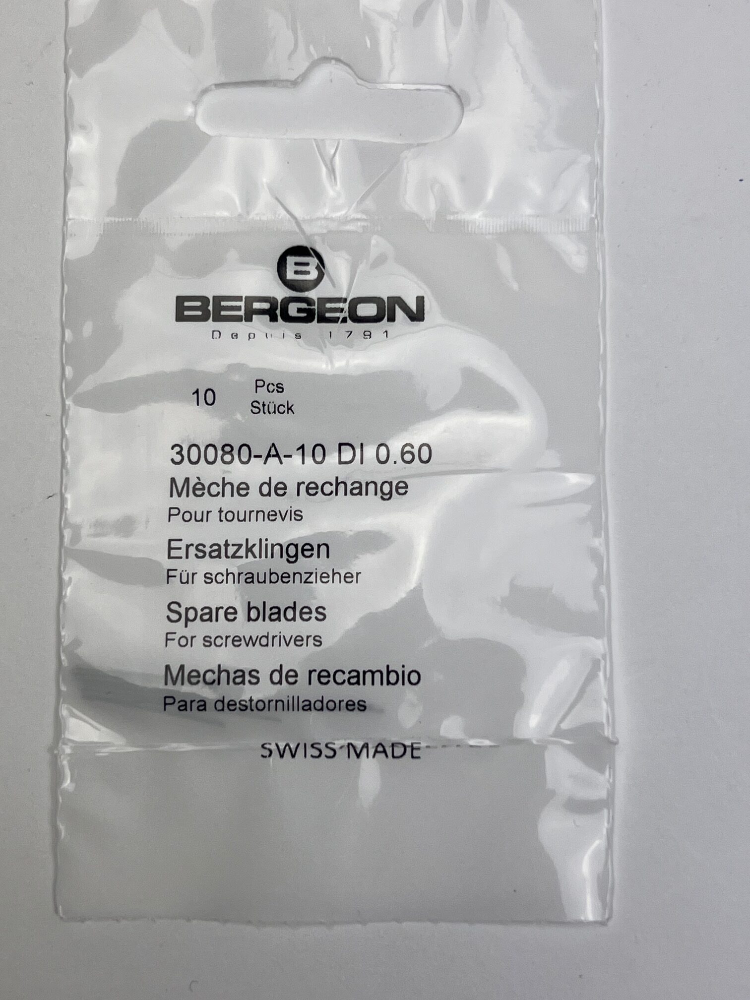 Bergeon 30080-A-10 DI 0.60 mm Steel Screwdriver Blades - Pack of 10 - Image 2