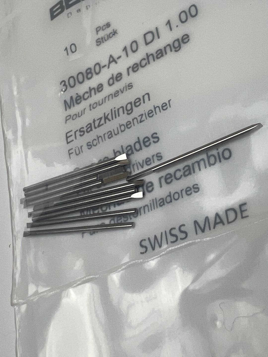 Bergeon 30080-A-10 DI 1.00 mm Steel Screwdriver Blades - Pack of 10