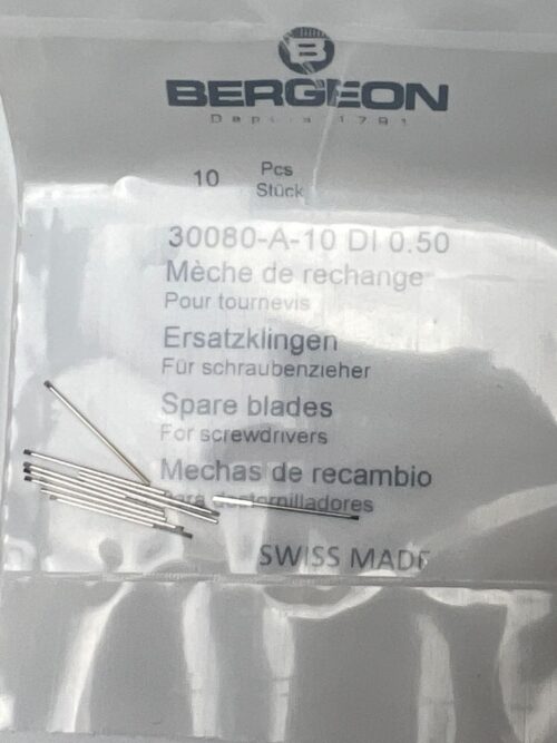 Bergeon 30080-A-10 DI 0.50 mm Steel Screwdriver Blades - Pack of 10