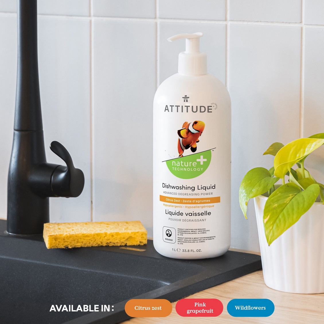 Washing Up Liquid, Green Apple and Basil, ATTITUDE - Image 2