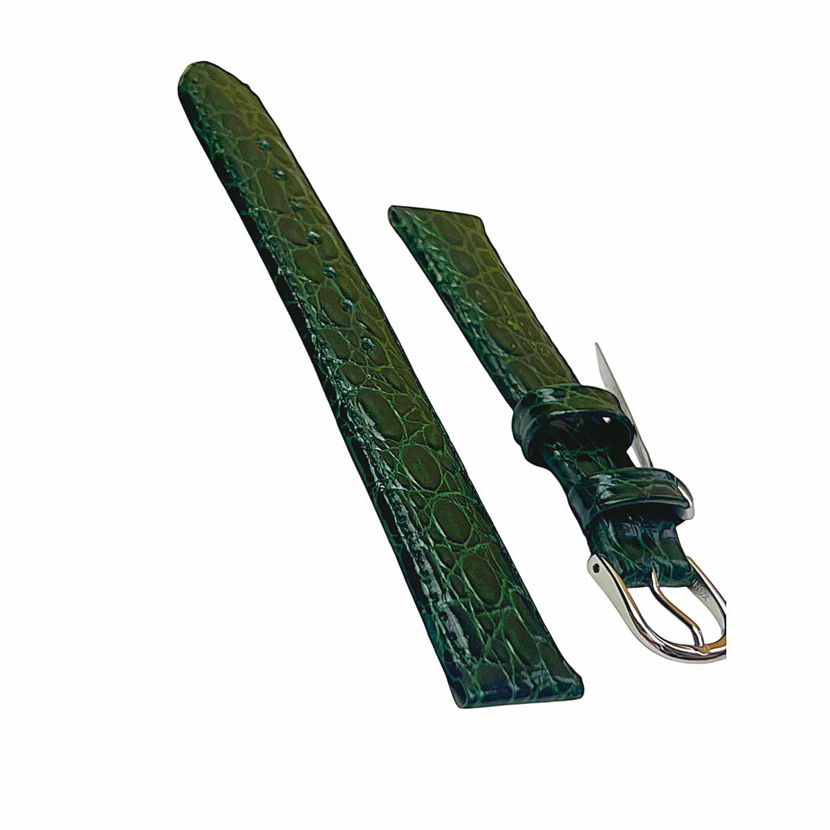 Croco pattern leather strap for watches in green color 18 mm silver tone buckle - Image 5
