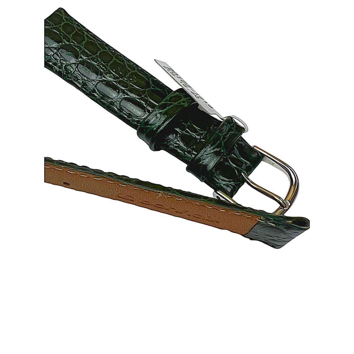 Croco pattern leather strap for watches in green color 18 mm silver tone buckle - Image 6