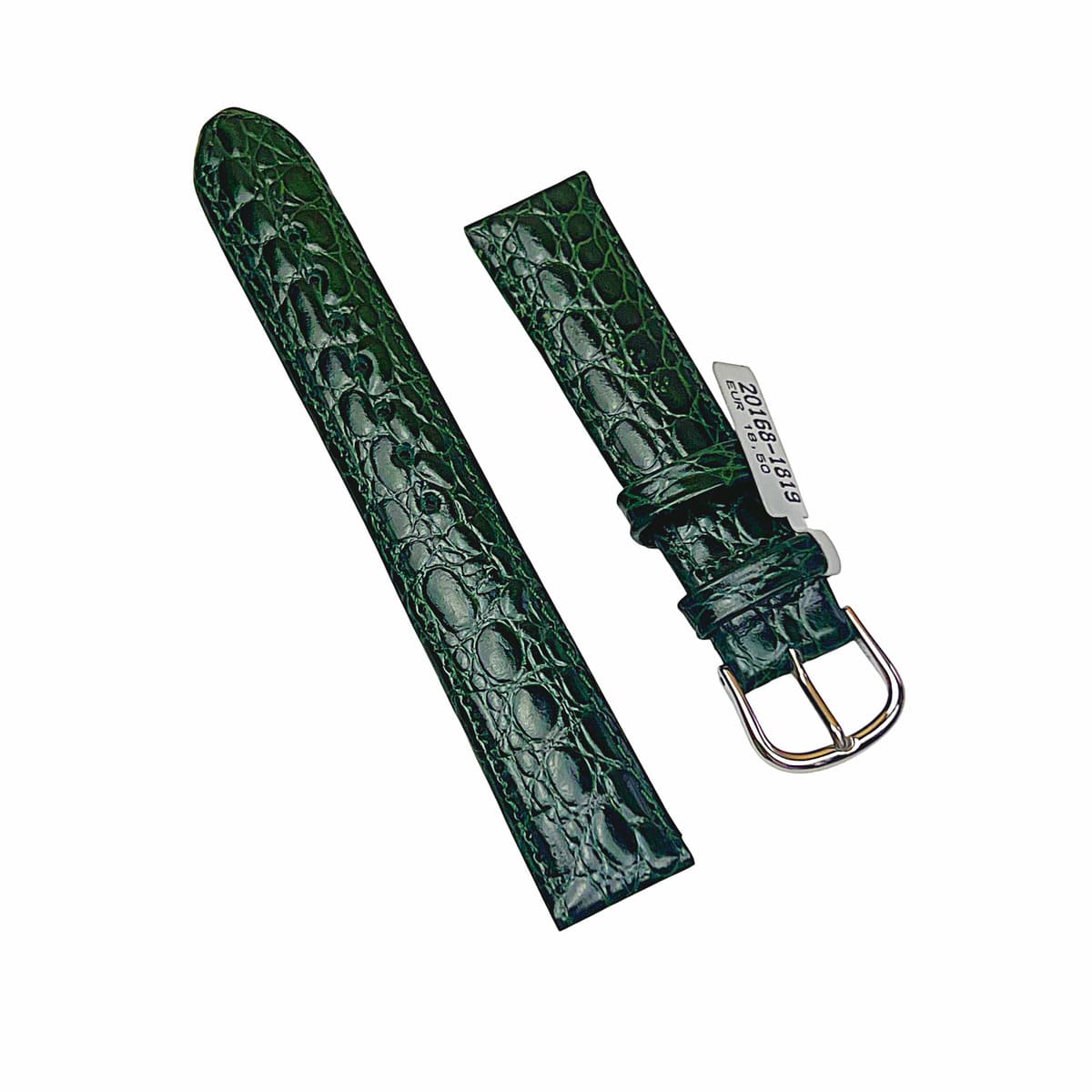 Croco pattern leather strap for watches in green color 18 mm silver tone buckle - Image 2