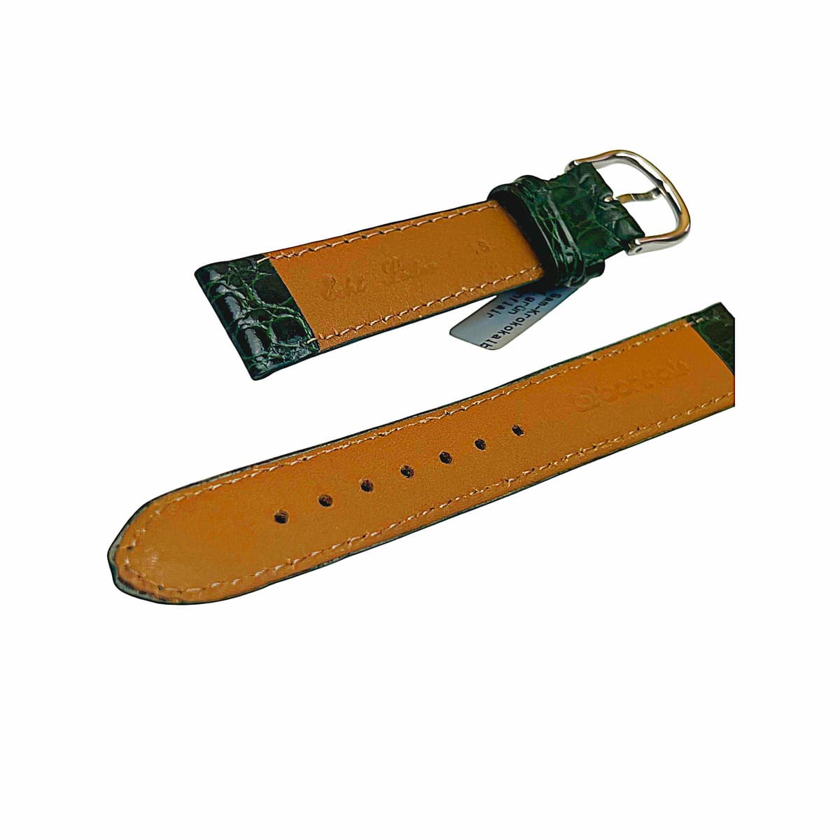Croco pattern leather strap for watches in green color 18 mm silver tone buckle - Image 8