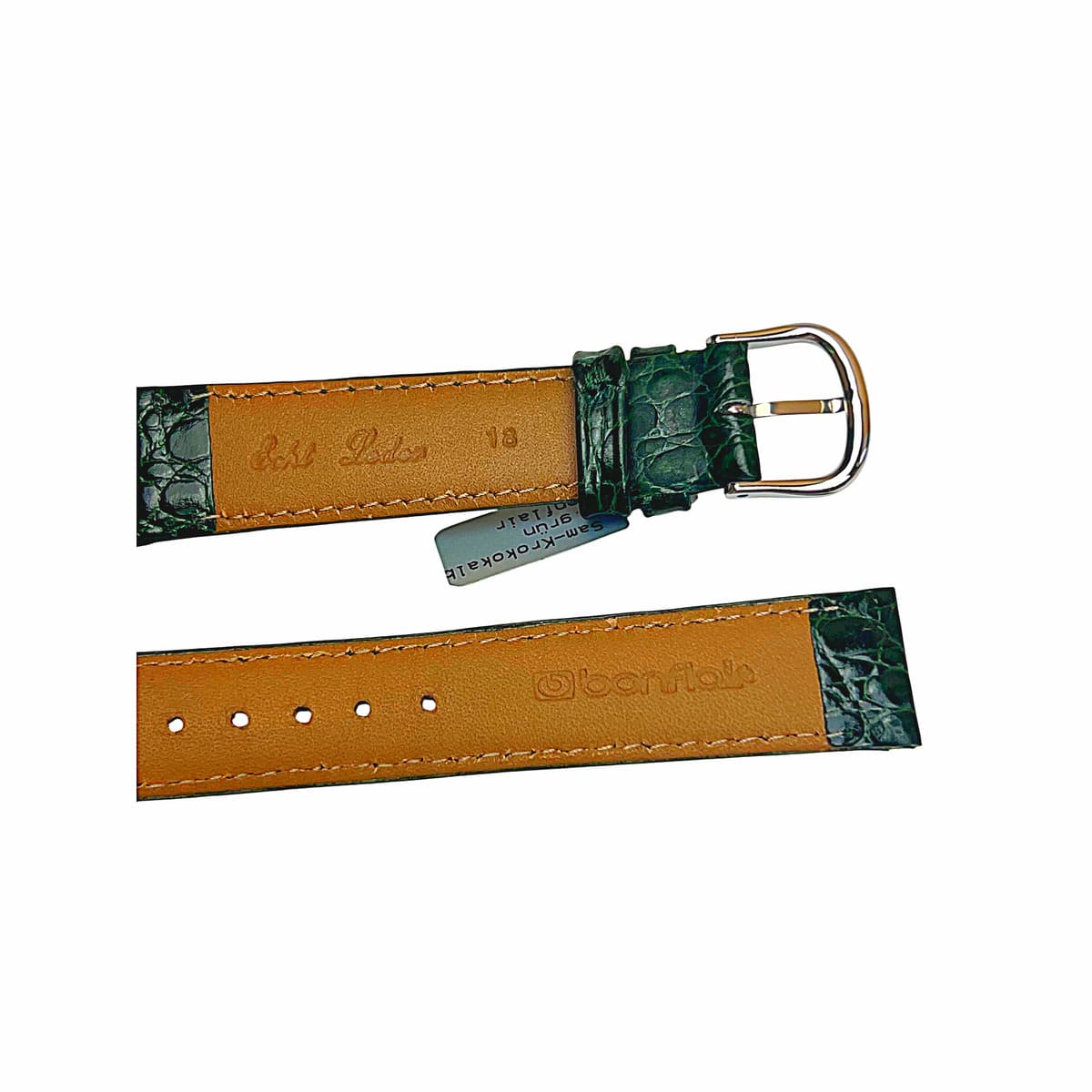Croco pattern leather strap for watches in green color 18 mm silver tone buckle - Image 9