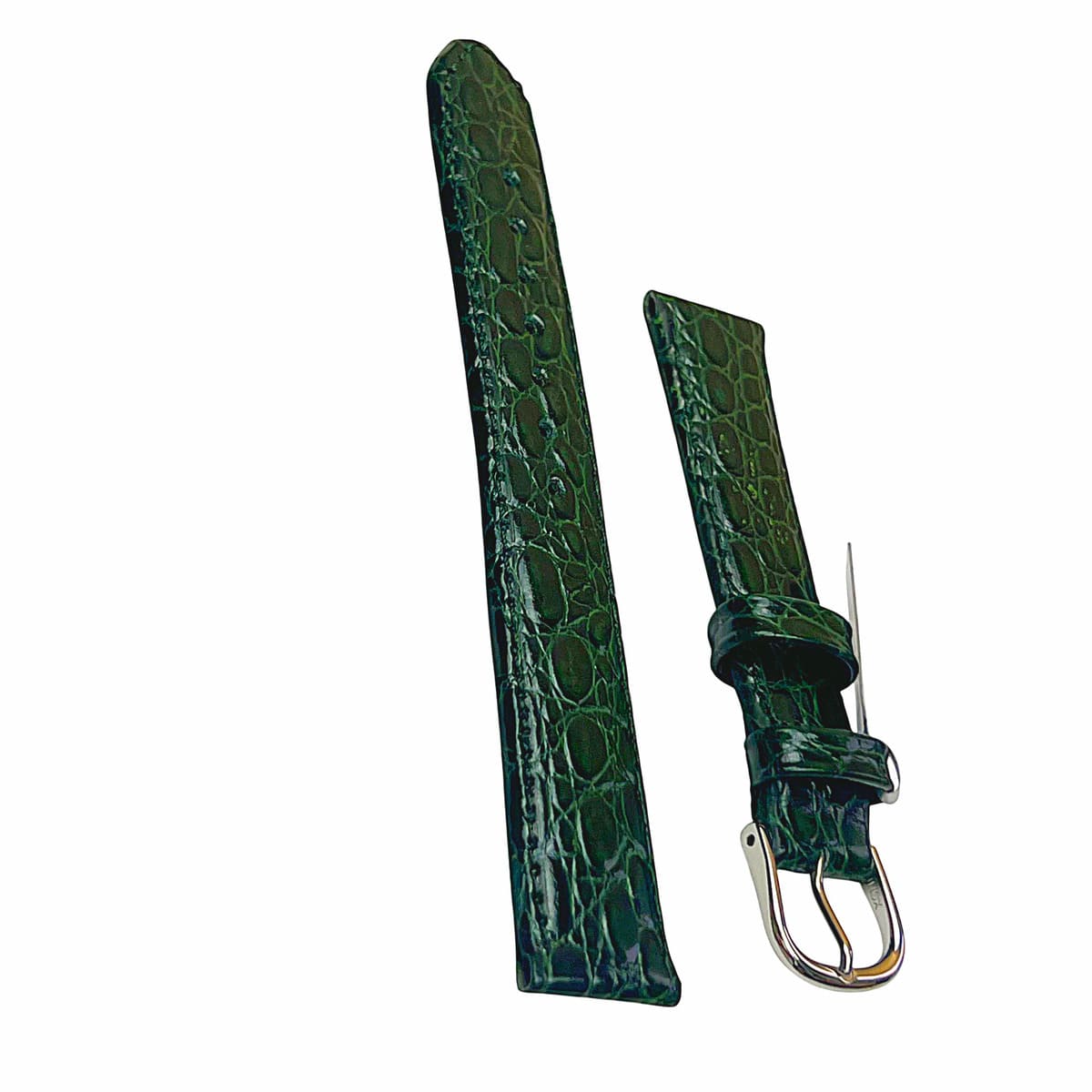 Croco pattern leather strap for watches in green color 18 mm silver tone buckle - Image 3
