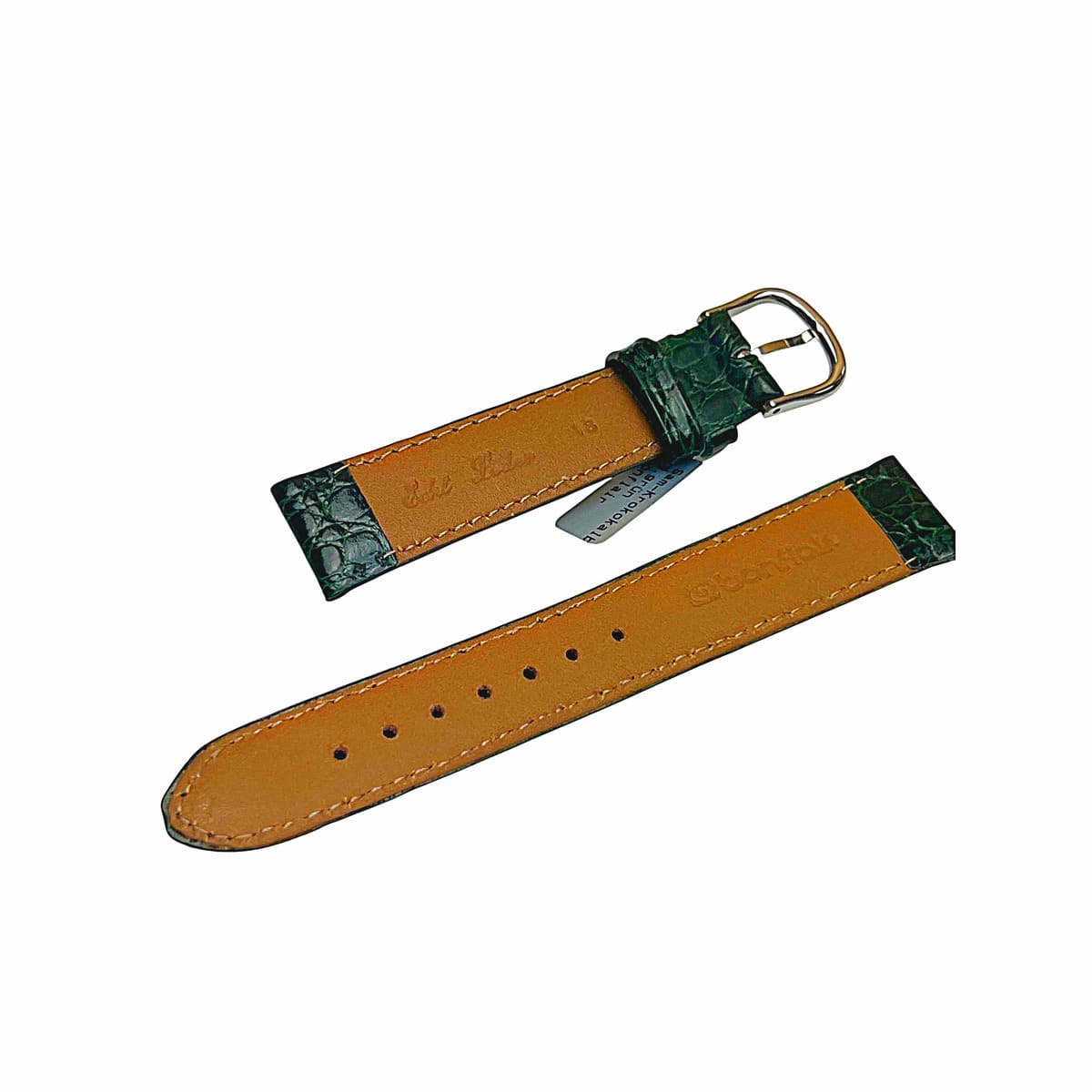 Croco pattern leather strap for watches in green color 18 mm silver tone buckle - Image 7