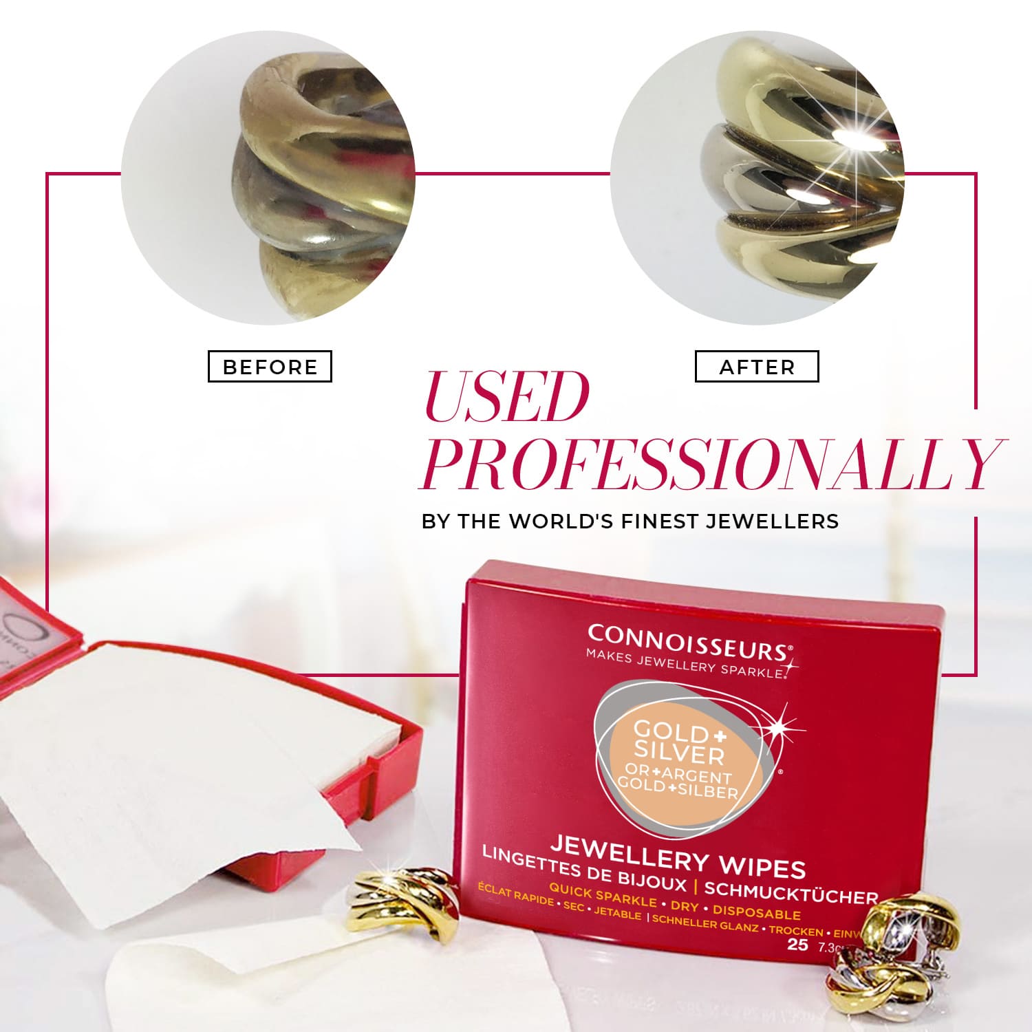 Connoisseurs Jewellery Wipes - Pre-Cut Cleaning Wipes for Precious Jewelry - Image 6
