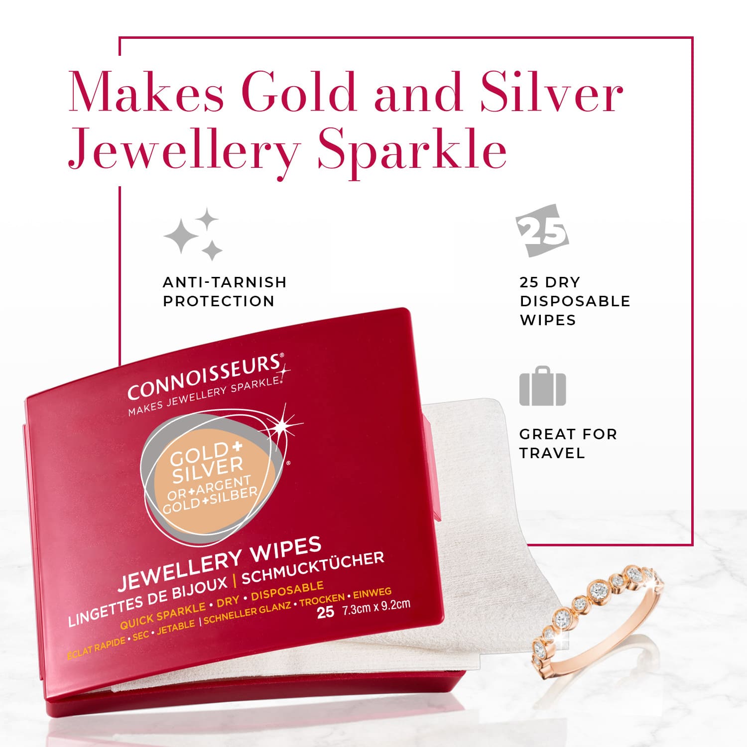 Connoisseurs Jewellery Wipes - Pre-Cut Cleaning Wipes for Precious Jewelry - Image 2