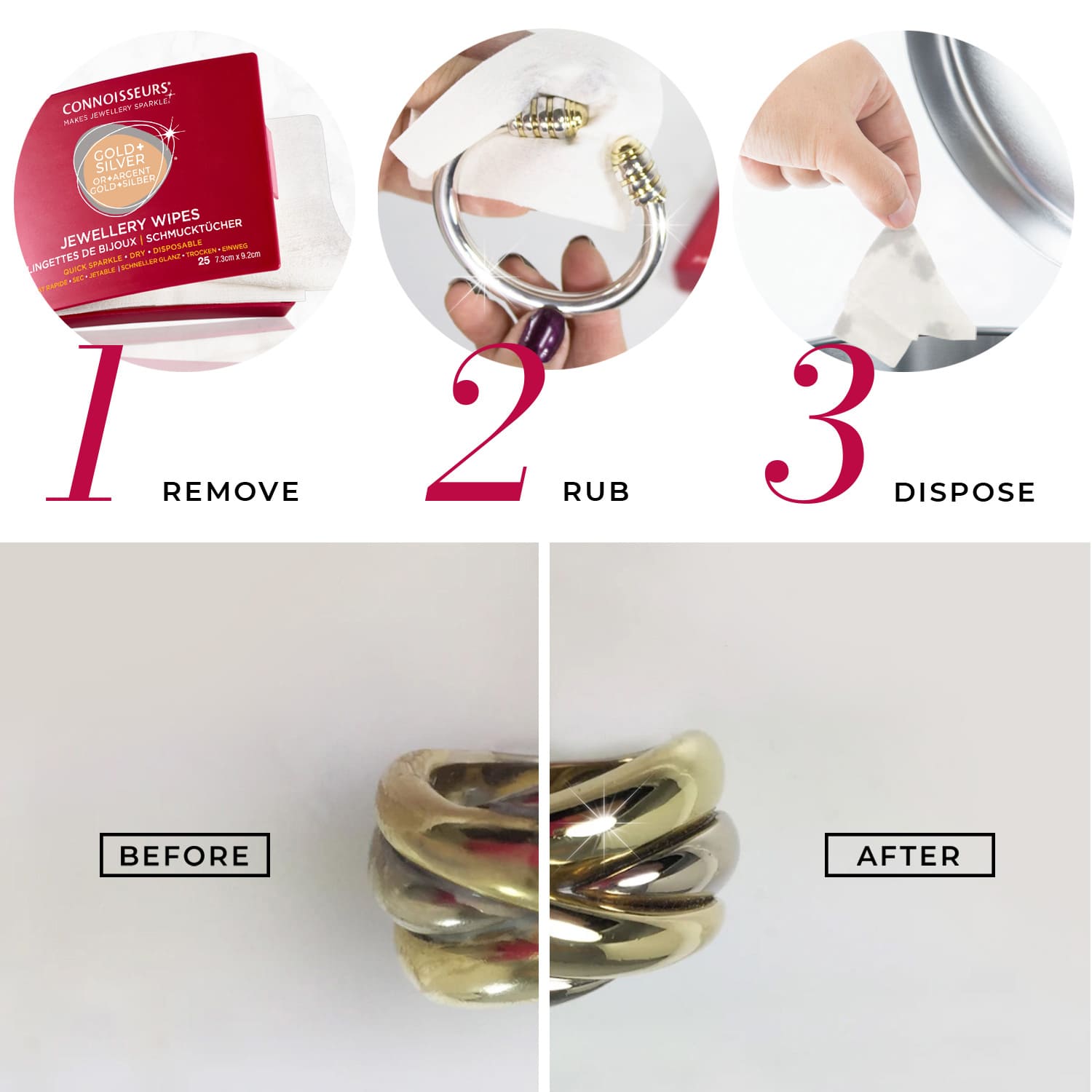 Connoisseurs Jewellery Wipes - Pre-Cut Cleaning Wipes for Precious Jewelry - Image 5