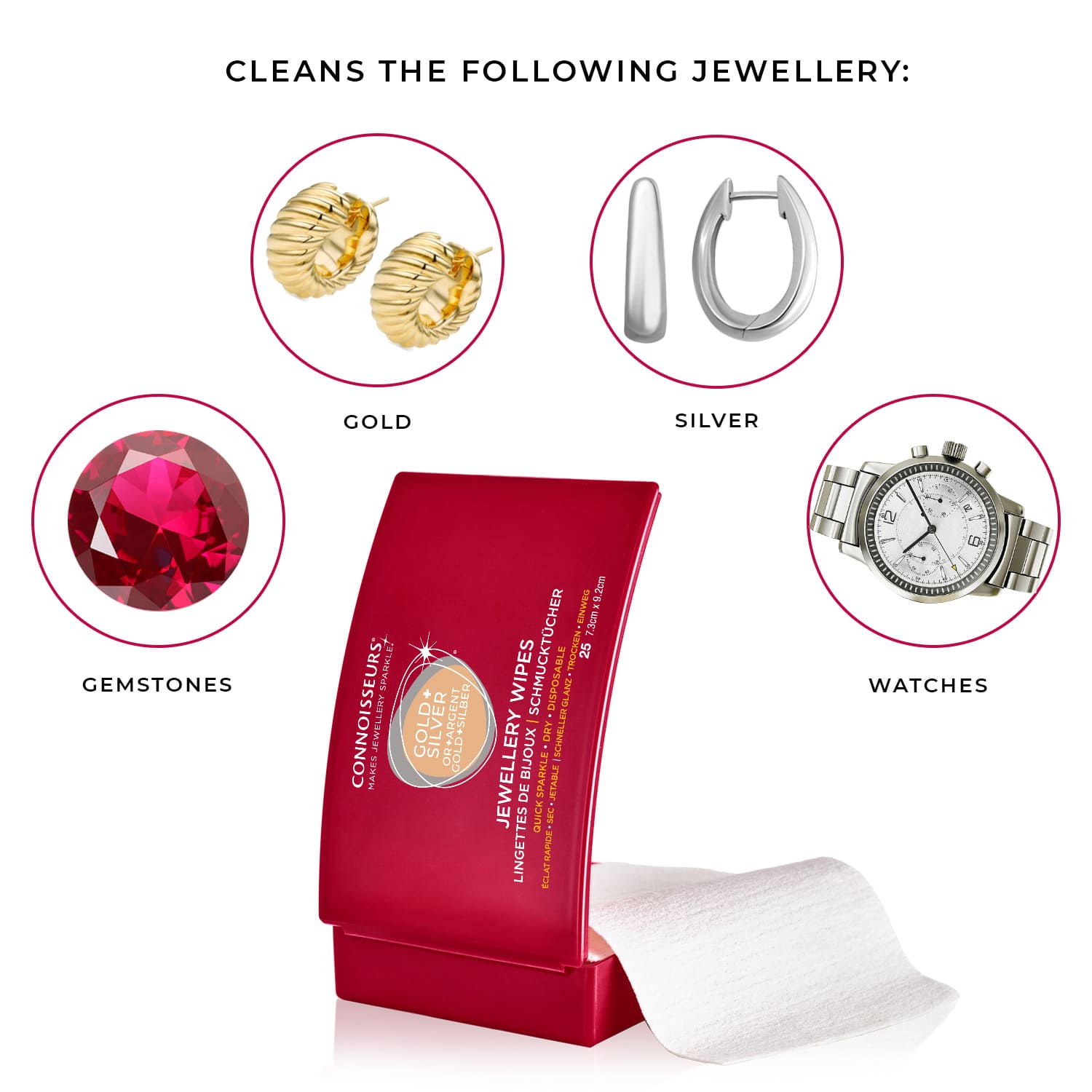Connoisseurs Jewellery Wipes - Pre-Cut Cleaning Wipes for Precious Jewelry - Image 8