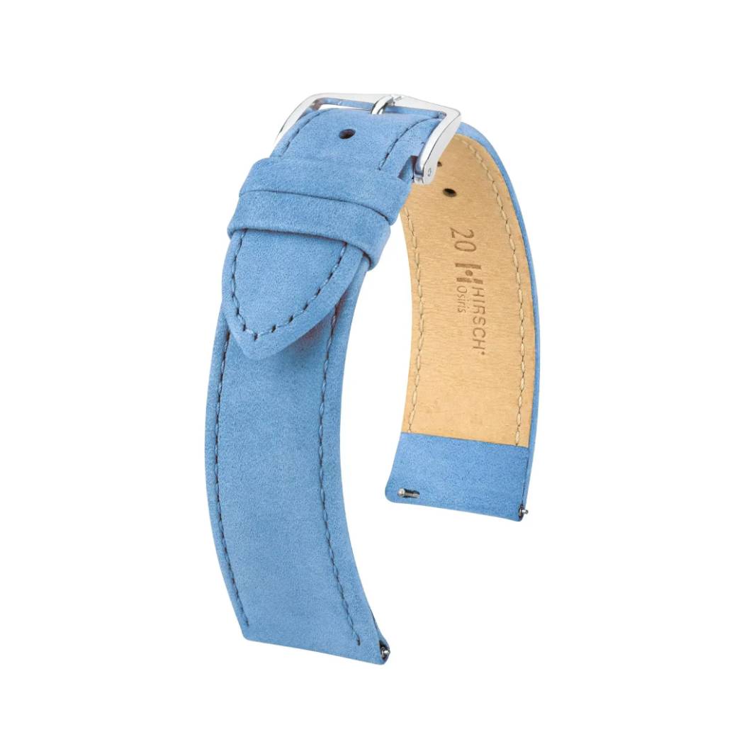 Hirsch Osiris Nubuk light blue calf leather watch strap 16 mm 03433183-2-16