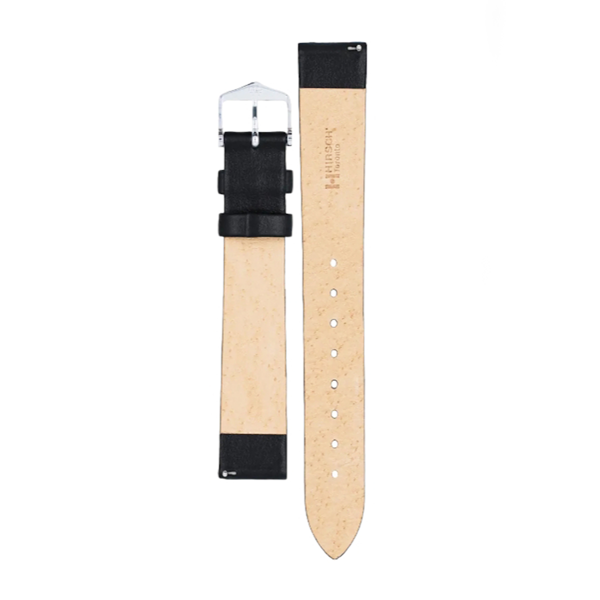 Hirsch Toronto L black calf leather watch strap 20 mm, Black Color Strap, Silver Buckle, Size 20mm L, Ref. 03702050-2-20 - Image 3