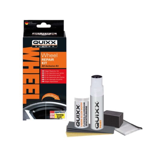 QUIXX Wheel Rim Repair Kit SILVER Liquid Aluminium Filler + Paint Sandpapers, All Inclusive Kit, ref. 10208