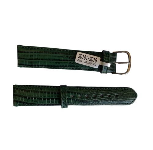 Teju Lizard XL leather strap for watches in green color 20 mm silver tone buckle