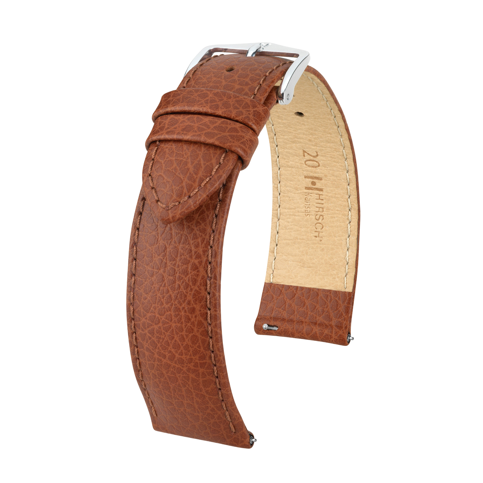 Hirsch Kansas L Golden brown leather watch strap 20 mm 01502070-2-20