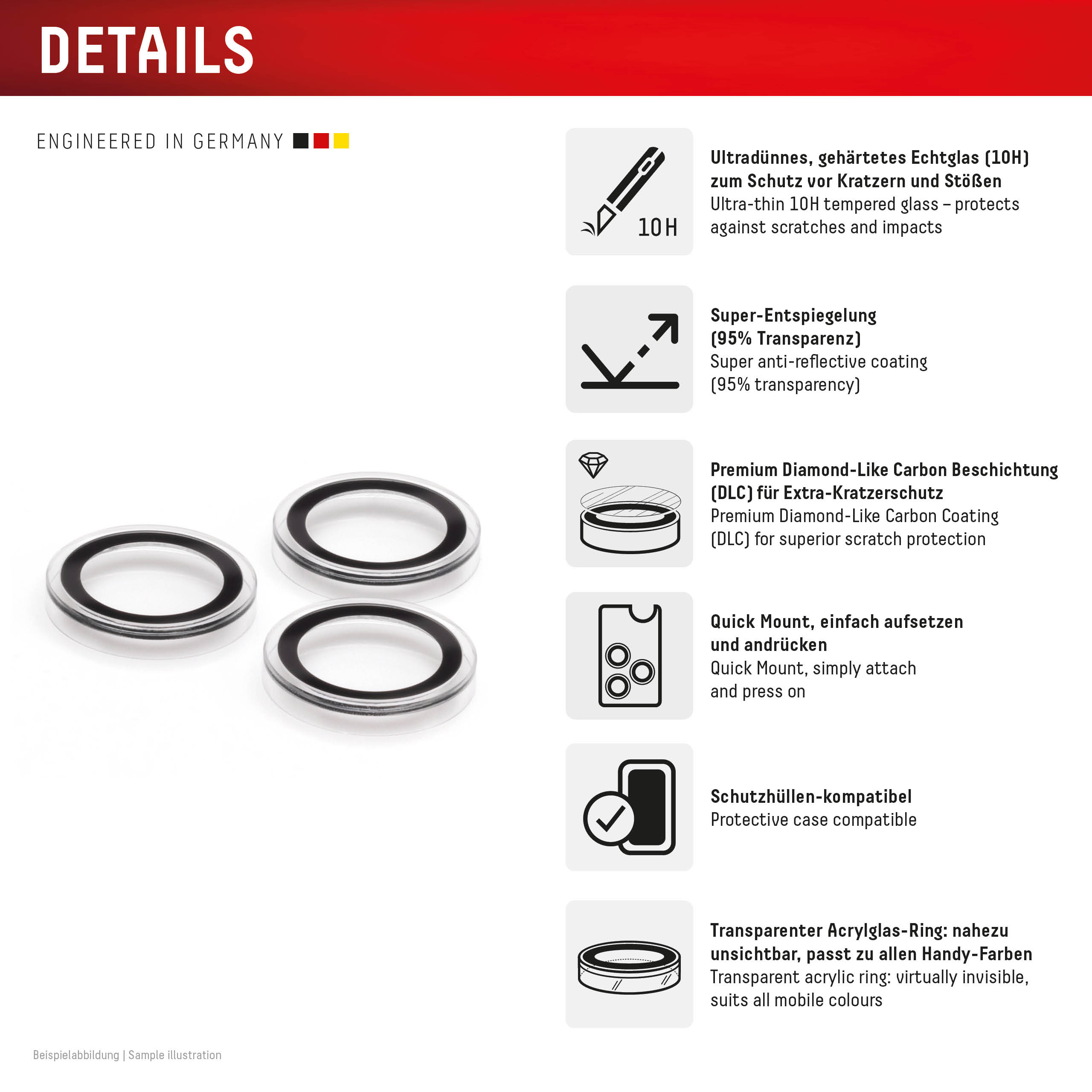 DISPLEX Premium Camera Lens Glass for iPhone 18 Pro/Pro Max, 10H DLC