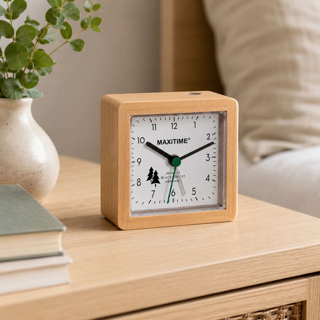 Maxitime Quartz Alarm Clock with Maple Wood Case and Snooze Function - Image 4