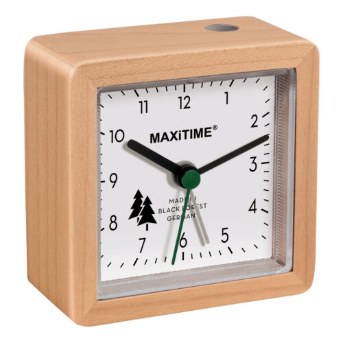 Maxitime Quartz Alarm Clock with Maple Wood Case and Snooze Function