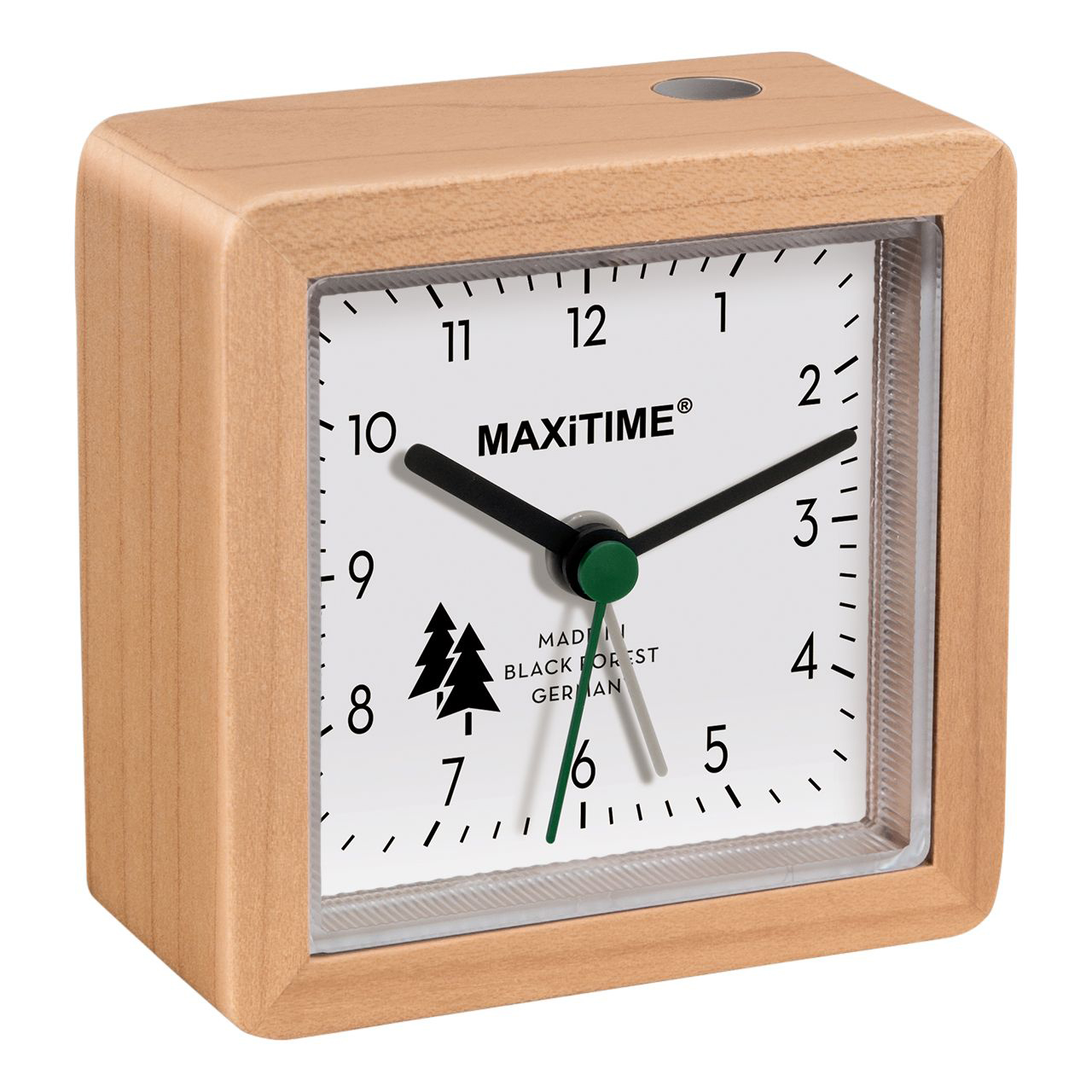 Maxitime Quartz Alarm Clock with Maple Wood Case and Snooze Function