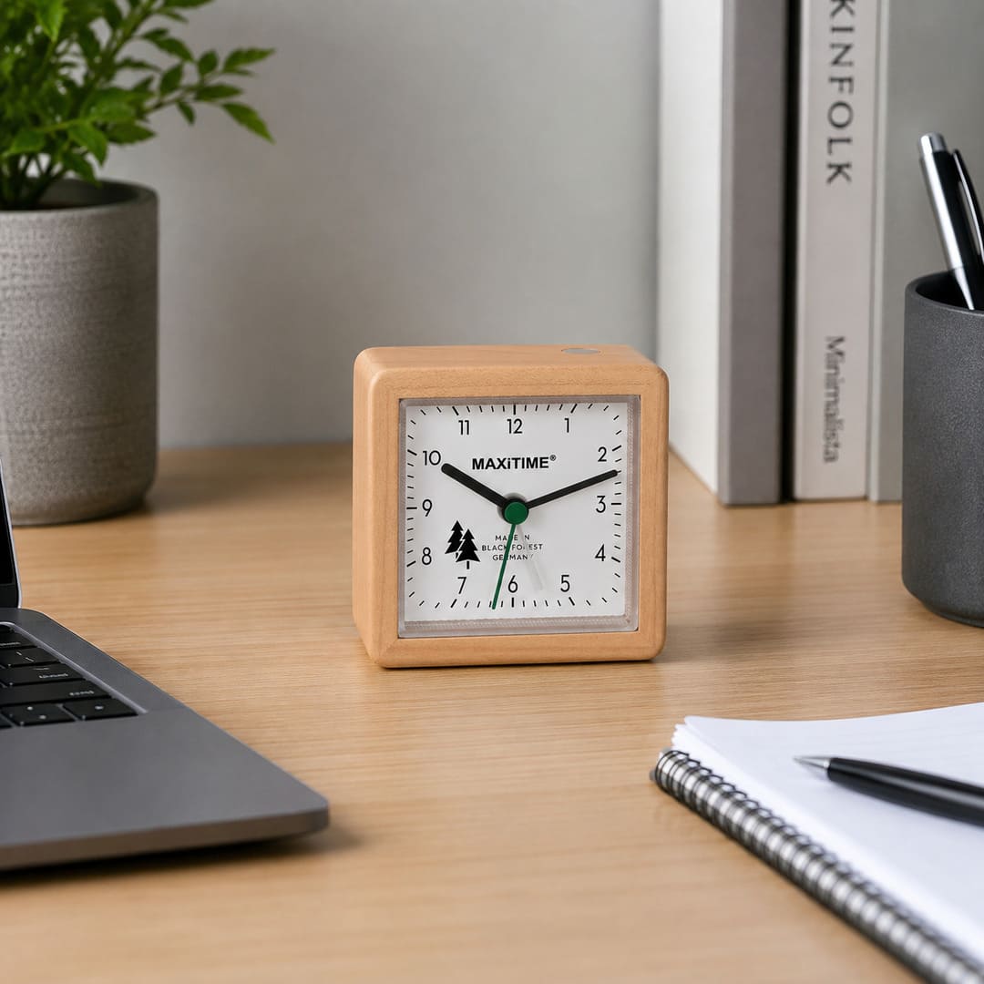 Maxitime Quartz Alarm Clock with Maple Wood Case and Snooze Function - Image 2