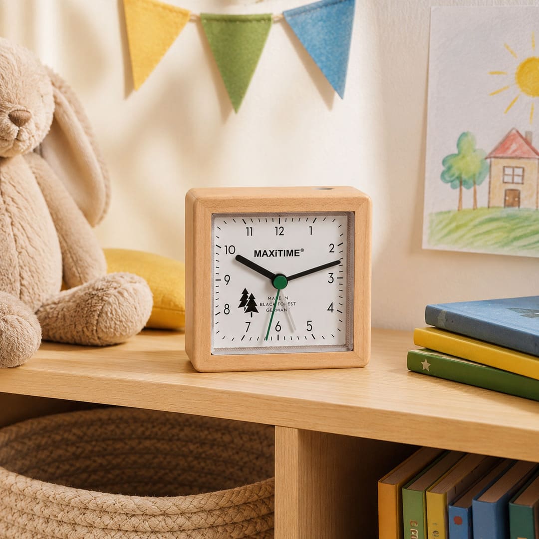 Maxitime Quartz Alarm Clock with Maple Wood Case and Snooze Function - Image 3
